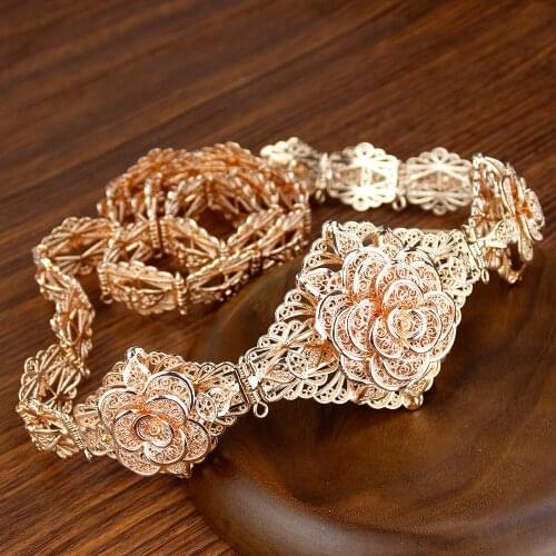 Sunspicems Chic Morocco Flower Belt For Women Rose Gold Silver Color Metal Chain Adjustable Length Arab Caftan Wedding Jewelry