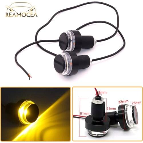 Reamocea 2Pcs Motorcycle Handlebar Turn Signal Corner Light Yellow White Motor Handle Bar Grip Plug Side Marker Lamp For 22mm