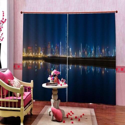 Building Bay Bridge Architecture Landscape Waterscape Pattern Polyester Window Curtain For Living room Bedroom Blackout Drapes