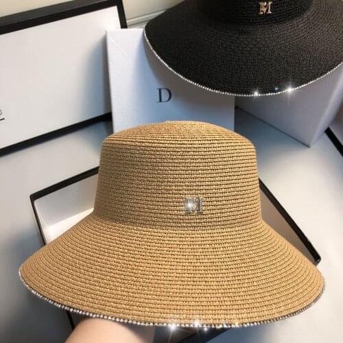 Summer Elegant Senior Feeling Small Sweet Wind Restoring Ancient Ways Hepburn Diamond Straw Hat Basin Of Sunhat Bucket Hats