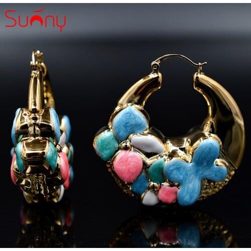 Sunny Jewelry Delicate Dubai Exquisite Flower Jewelry Earrings Big Hoop Earrings For Women Colorful Enamel Jewelry For Wedding
