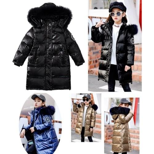 Winter Plus Thicken Windproof Snowsuit Warm Boys Girls Clothing Hooded Teenager Children Outwear Jacket Down Long Coat Costume