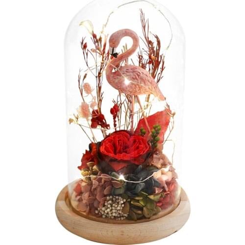 Everlasting Flower Rose Flower Glass Cover Flamingo Tanabata Valentines Day Gifts for Girlfriends Birthday Gifts for Lovers