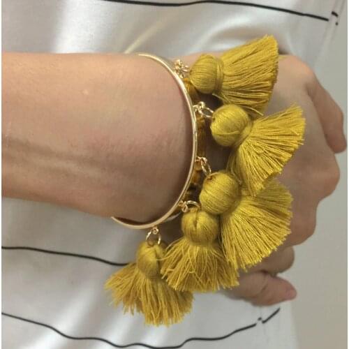 4 Colors Bohemia Tassel Charm Bracelets For Women Fashion Gold Color Cuff Bangles Bracelets Wrap Manchette Jewelry UKMOC