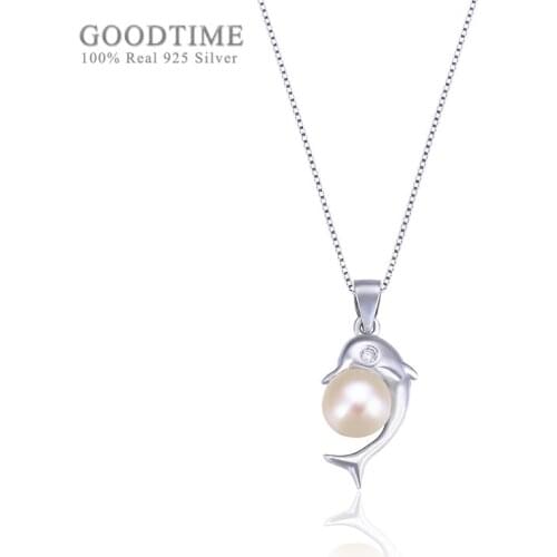 Fresh Necklace Women Pure 925 Sterling Silver Necklace Little Dolphin Freshwater Pearl Pendant Clavicle Necklace For Lady