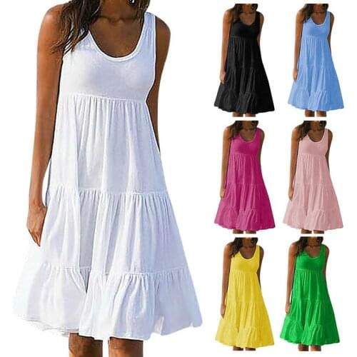 Women Plus Size Sleeveless Round Neck Pleated Midi Dress for Summer -OPK