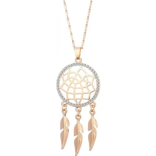 Gypsy Dreamcatch Neckalce Crystal Feather Pendant Tassel Gold Necklace Vintage Ethnic Maxi Choker Statement Jewelry For Women