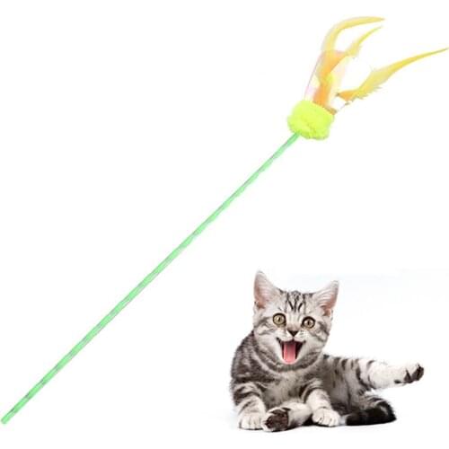 1Pcs Cat Toy Funny Pet Cat Teaser Wand With Bell Faux Feather Sequins Pom Pom Ball Wand Stick Toys For Cat Kitten Pet Supplies