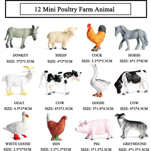 Simulation Poultry Animals Pig Cow Hen 12PCS/Set Small Size PVC Model Miniature Farm Cock Goose Action Figures Toy For Kids Gift