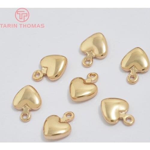 20PCS 4.5x6.5MM 5.5x7.5MM 7x9MM 9x11MM 24K Champagne Gold Color Plated Brass Heart Charms High Quality Diy Jewelry Accessories