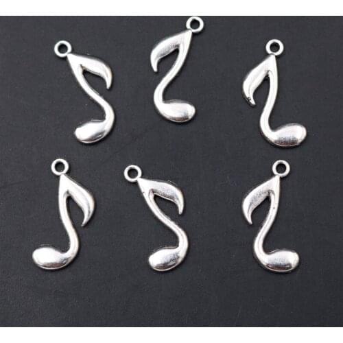WKOUD 20pcs Silver Color Music Symbol Charm Fashion Bracelet Earrings DIY Metal Jewelry Alloy Pendant 22*8mm A421