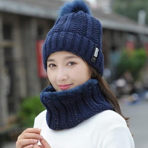 2020 Winter Womens Hat Caps Knitted Wool Warm Scarf Thick Windproof Balaclava Multi Functional Hat Scarf Set For Women