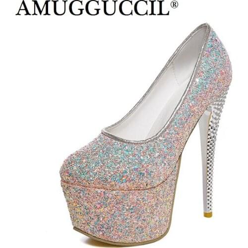 2020 New Plus Big Size 31-48 Yellow Pink Black Blue Sexy 16CM High Heel Platform Party Females Ladies Shoes Women Pumps D1213