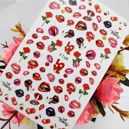 3D Nail Sticker Art Love Sexy Red Lips Kiss Rose Sliders for Nails Decoraciones Foil Self Adhesive Design Manicure Accessories