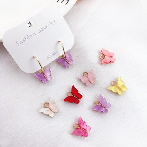 50pcs Butterfly earrings pendants alloy acrylic temperament charm colorful butterfly earrings DIY materials