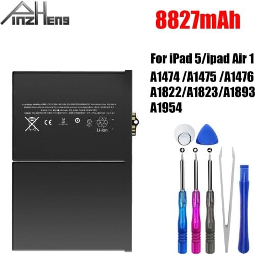 PINZHENG 8827mAh Tablet Battery For iPad 5 Air 1 Replacement Bateria A1474 A1475 A1476 A1822 A1823 A1893 A1954 Battery With Tool