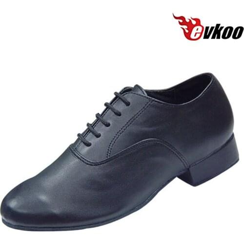 Evkoodance Brand child size US1-13.5 soft sole mens Black Genuine Patent leather boys Latin Ballroom dance shoes Evkoo-368