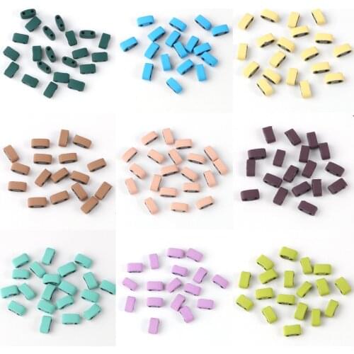Multi-Color Two Holes Rubber Hematite Square Shape Natural Stone Beads for DIY Jewelry Necklace Bracelets Earring Making Gift