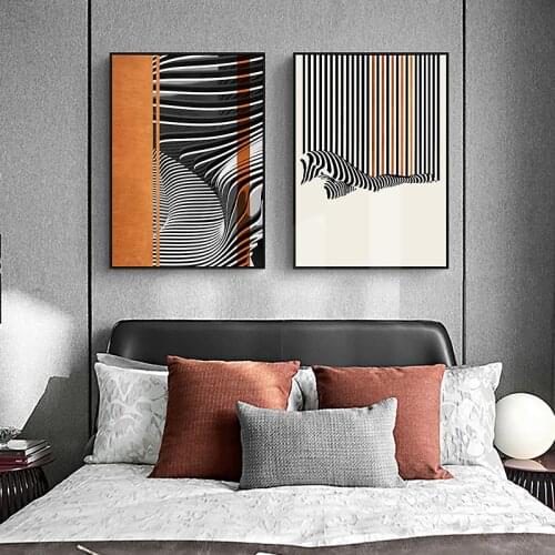 Spray Color Abstract Geometric Orange Black Line Canvas Painting Wall Minimalism Picture Printing Poster Living Room Decoration
