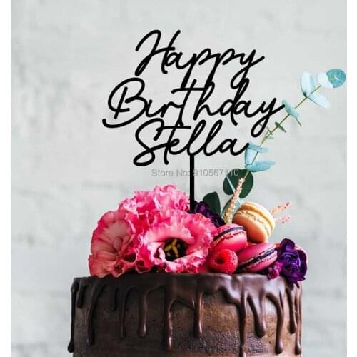 Wood Happy Birthday Cake Topper Personalised Name Cake Topper Birthday Decoration Wooden Custom Cake Toppers Birthday Gift