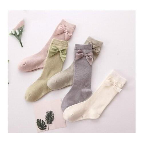 Dropshipping Baby Girl Socks Knee High Princess Socks for Girl Sweet Cute Long Tube Kids Candy Color Bows Leg Warmer 2-8T