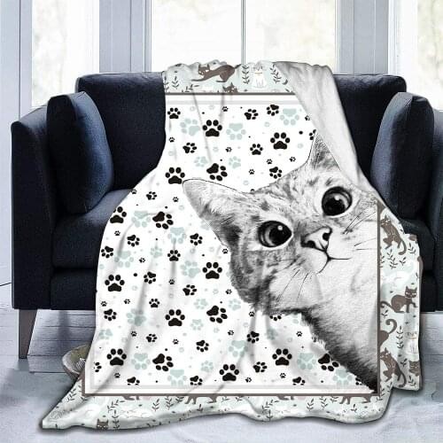 Cat Flannel Blankets Cute Animal Lightweight Soft & Fuzzy Flannel Plush Kids Adult Cozy Throw Blankets for Couch Bed Sofa Travel
