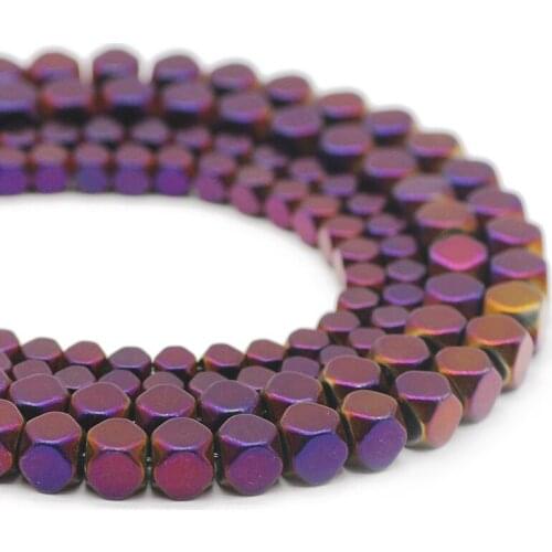 Hematite Natural Stone Faceted Square Cube Shape Purple 3/4/6MM Spacer Loose Beads For Jewelry Making DIY Bracelets Accessories