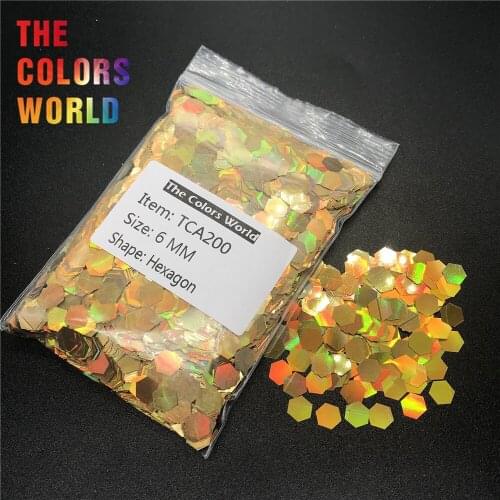 TCA200 Holographic Laser Gold Color Hexagon Shape Nail Glitter For Nail Decorations Gel Makeup Facepaint DIY Accessorie