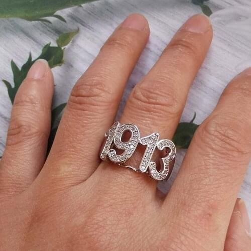 Greece Top Quality Cubic Zirconia Silver Plated Sorority Greek 1913 Letter Finger Ring Jewelry