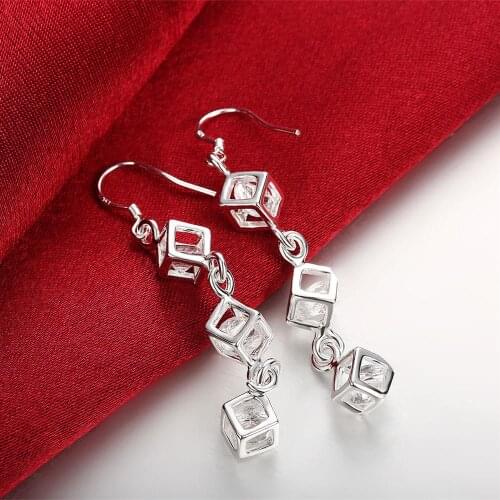 Fine 925 Sterling Silver crystal lattice drop Earrings for Woman fashion party Jewelry long earrings Trendsetter Christmas Gifts