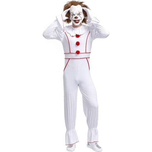 Stephen Kings It Pennywise Cosplay Costume Adult Men Halloween Horror Clown Costume Carnival Fancy Party Dress Outfit mask