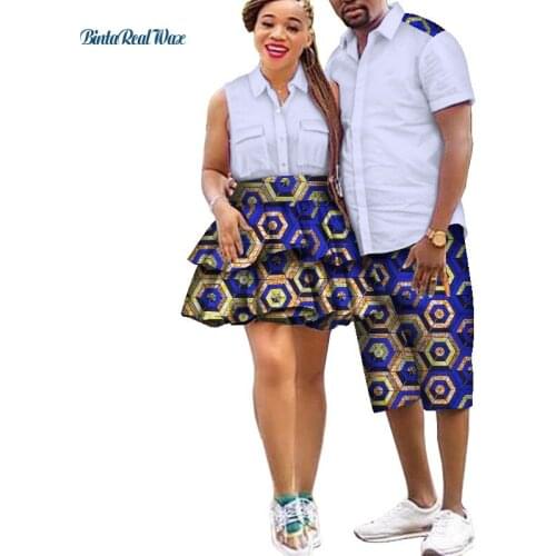 African Print Men Top and Pants Sets Couple Clothing Women Bazin Riche Skirt Sets Dashiki 2 Pieces Lover Couples Clothes WYQ607