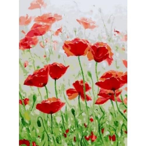 Red Flowers Scenery DIY oil Painting By Numbers Kits abstract paint by numbers Picture On Canvas For Wall Art Picture