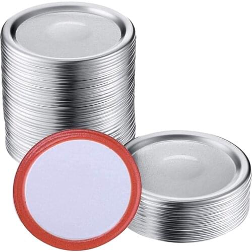 100 Pcs Wide Mouth 86 MM Mason Jar Canning Lids, Reusable Leak Proof Split-Type Silver Lids with Silicone Seals Rings