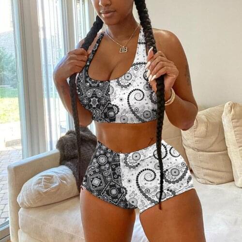 Summer Two Piece Short Set for Women Tracksuit Sport Suit Gym Fitness Crop Top and Biker Shorts Sets Matching Outfit