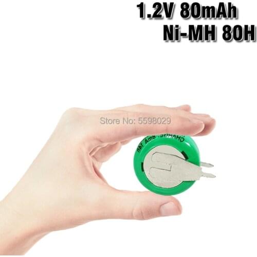 1.2V 80mAh Ni-MH Li-Po Lithium Li-polymer Bateria Batteries Rechargeable Button Coin Cell Battery With Solder Pins