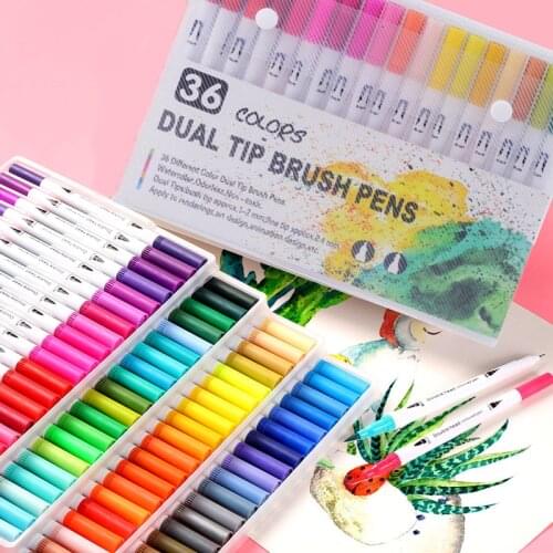 12/24/36/48 Color Lettering Markers Pen Dual Tip Drawing Liner & Brush Pen for Calligraphy/Sketching School Supplies Stationery