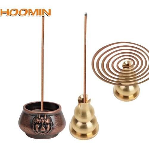 HOOMIN Copper Incense Burners Mini Incense Base Plug Incense Stick Holder Classical Pattern Home Decors Gadgets