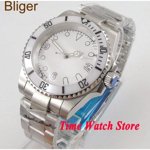 Bliger 40mm white dial luminous special Resin crystal Ceramic Bezel Automatic mens watch 110