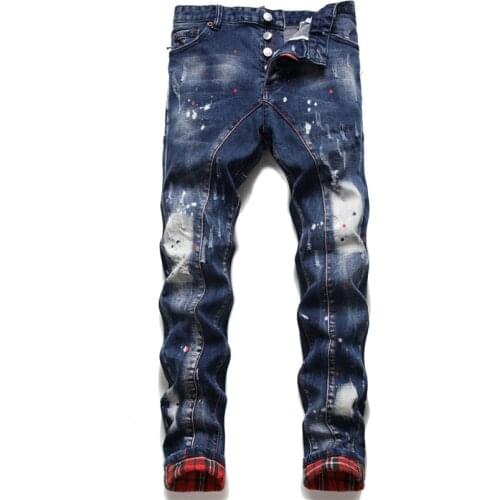 2021 Four Seasons Mens Jeans Slim DSQ Italy Brand Embroidery Cotton Mens Jeans Personality Men Pencil Pants Denim Trousers