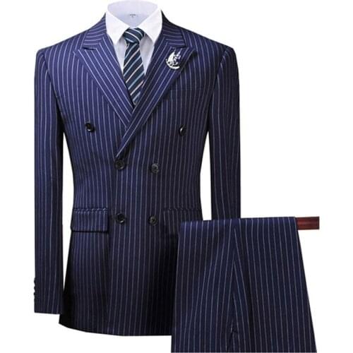 Royal Blue Mens Suit 2 Pieces Pinstripe Tuxedos Notched Lapel Slim Fit Groomman For Wedding New Burgundy,BLACK(blazer+pants