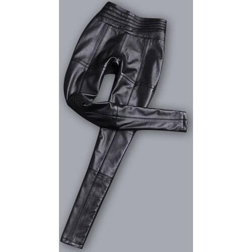 Genuine Sheepskin Leather Pants for Women Spring Autumn Pencil Pants Female High Waist Pant Womens Trousers Pantalones Zjt2181