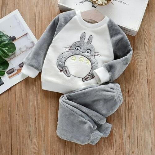 2021 New Baby Boys Home Service Suit Baby Childrens Clothing Girl Autumn and Winter Flannel Pajamas Two-piece