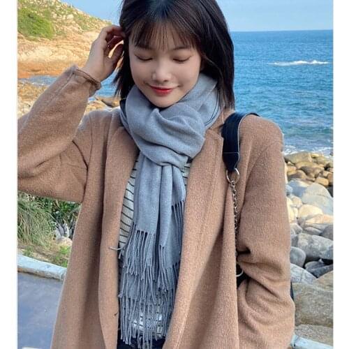 WUEOVM scarfs Autumn and winter thickened long simple solid color tassel scarfs