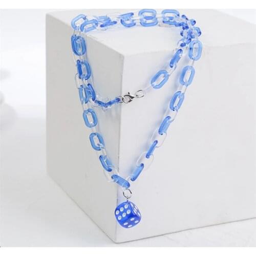Trendy Ladies Blue Resin Dice Necklaces & Pendants For Women Punk Style Blue Transparent Acrylic Link Chain Necklace Jewelry