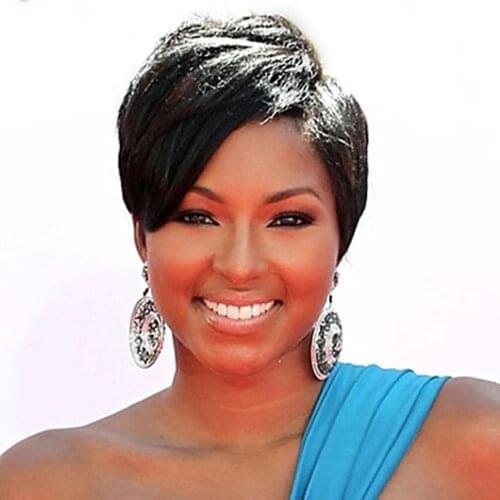 Short Layered Black Human Hair Lace Wig Costume Wig Density 130 % Natural Straight Wavy Women Wigs Full Wig