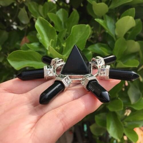 Natural obsidian quartz crystal pyramid tip energy accumulation tower healing