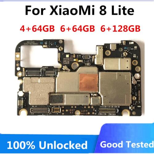 Unlocked For Xiaomi 8 Lite Motherboard 4+64GB 6+64GB 6+128GB Logic Board Original Mainboard Android system Full Chips Plate