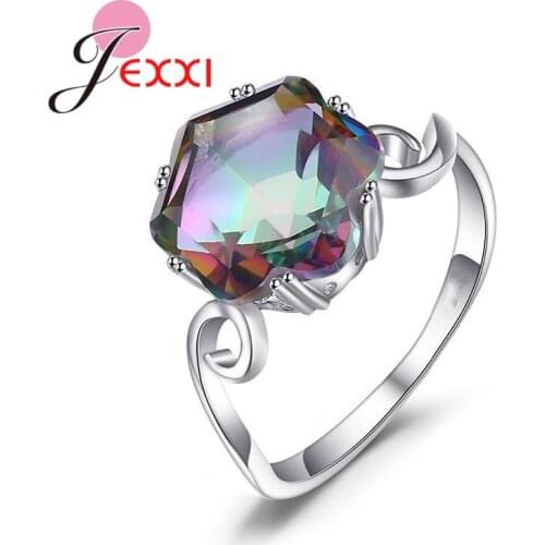 Luxury Colorful Cubic Zircon Wedding Rings For Women Thin Elegant 925 Sterling Silver Finger Jewelry For Party Engagement