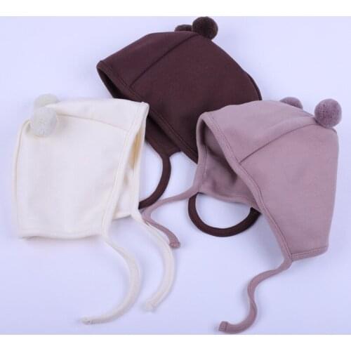 Autumn 100% Cotton Lining Newborn Baby Hat Cute Pompom Toddler Earflap Beanie Baby Winter Warm Hat Girls And Boys Beanie Hat